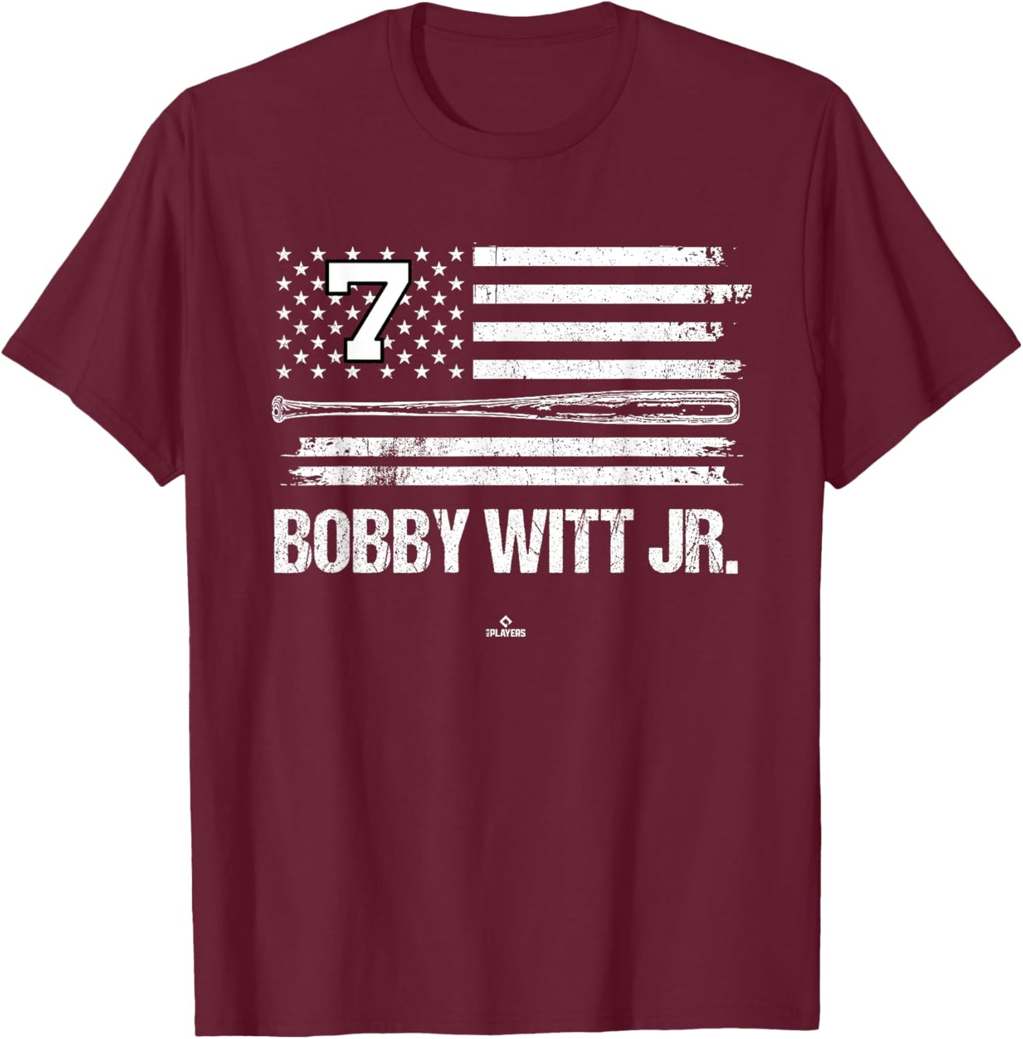 USA Flag Bat Bobby Witt Jr. Kansas City Baseball MLBPA T-Shirt - T-Shirt | Maroon