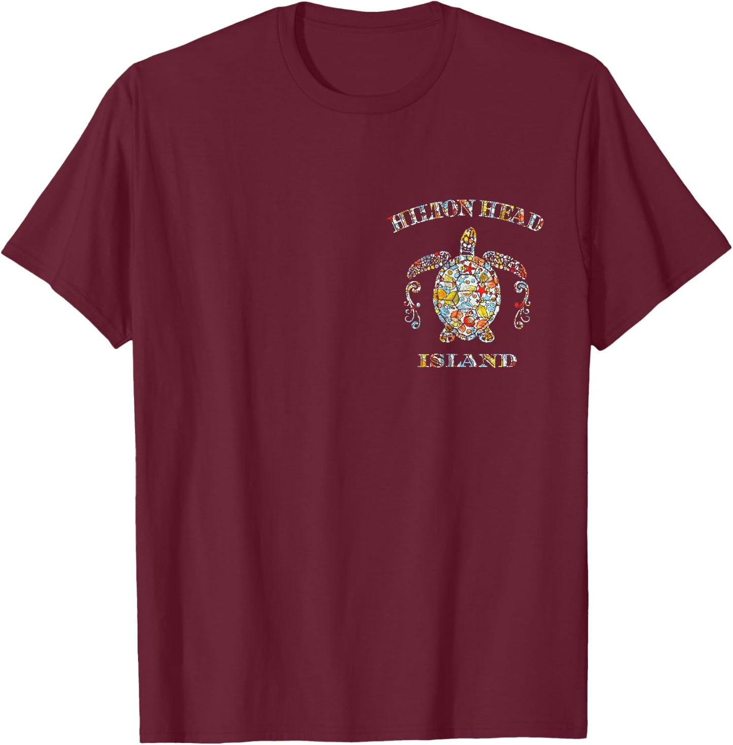 JCombs: Hilton Head, SC, Sea Turtle w/ Seashells (2-Sided) T-Shirt - T-Shirt | Maroon