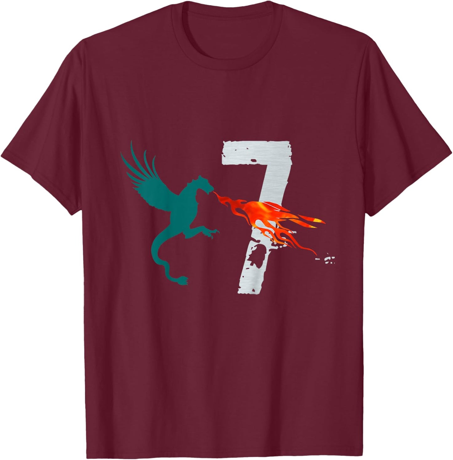 Kids Boy Girl 7 Year Old Birthday Dragon Shirt 7th Birthday T-Shirt - T-Shirt | Maroon