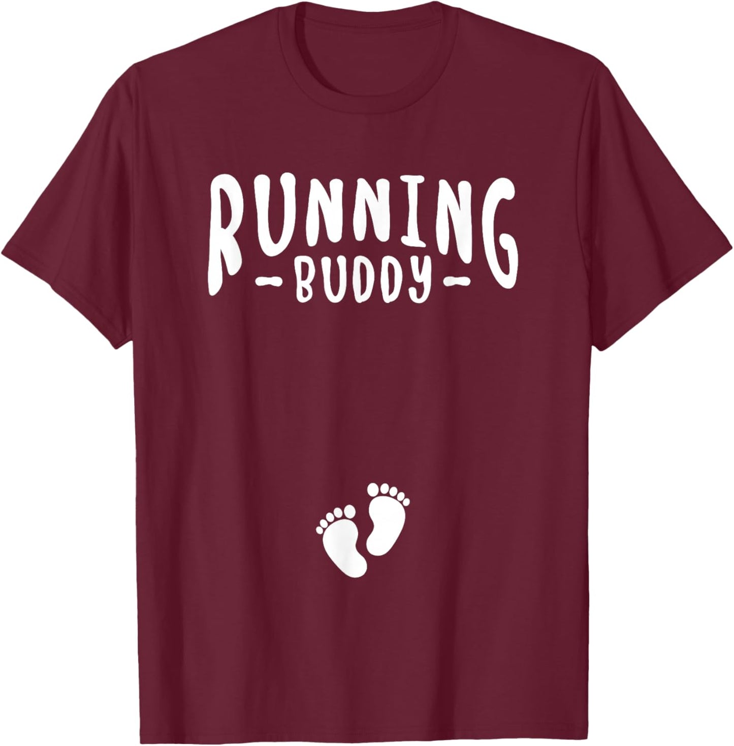 Running Buddy Cute Pregnancy Announcement Boy Girl T-Shirt - T-Shirt | Maroon
