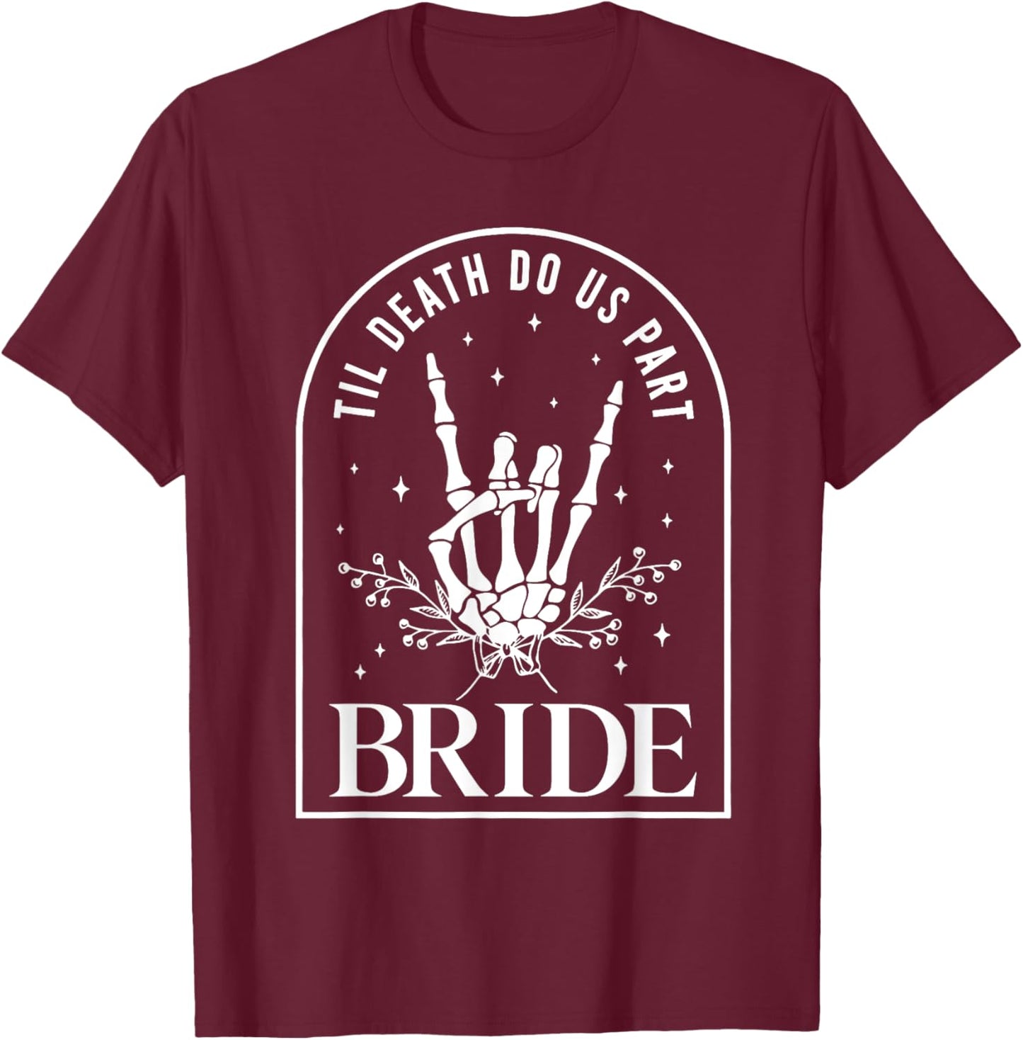 Bride Groom Skeleton Rock Hand Couples Wedding Halloween T-Shirt - T-Shirt | Maroon