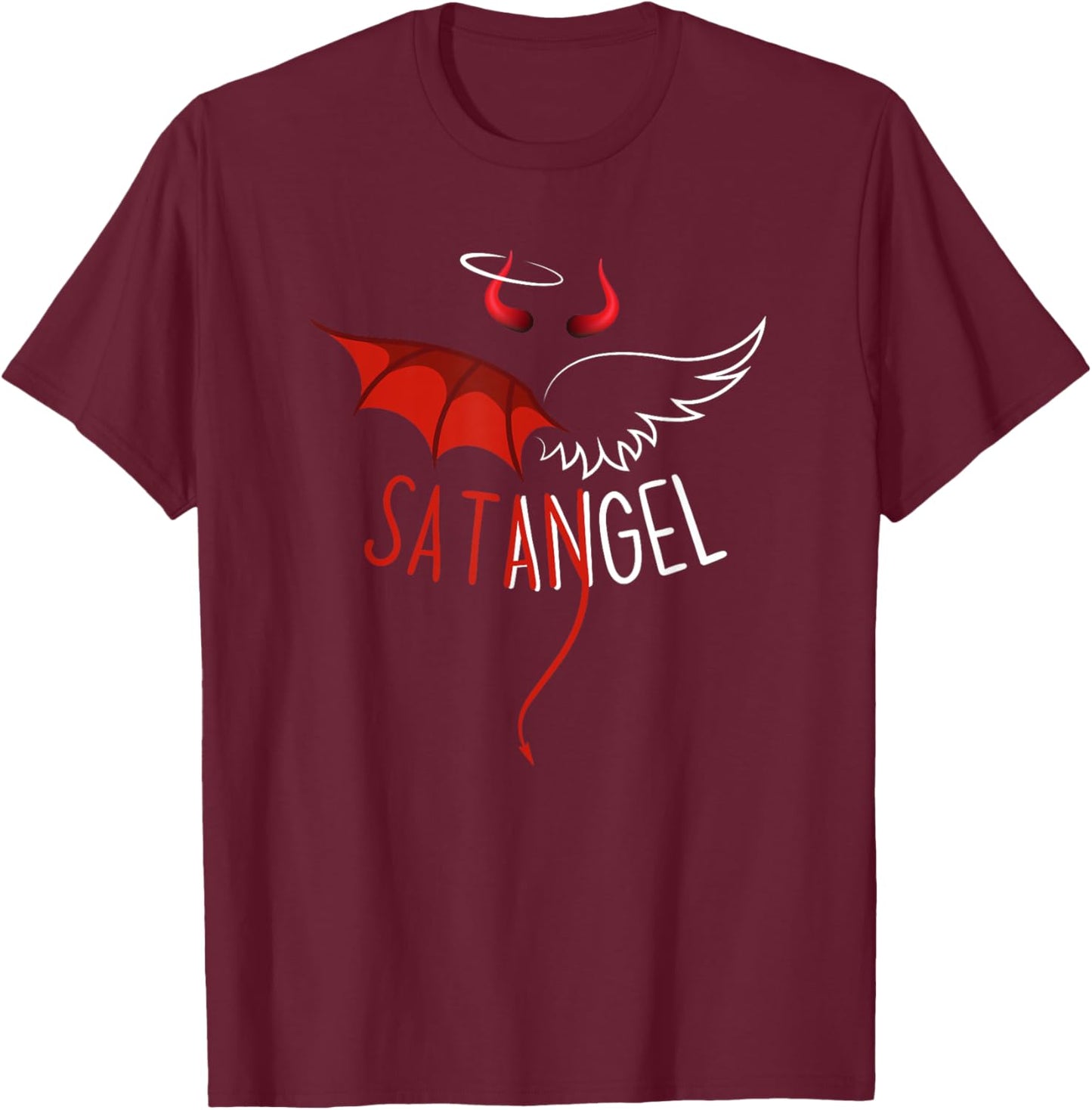 Half Angel Half Devil Gothic Emo Aesthetic Graphic T-Shirt - T-Shirt | Maroon