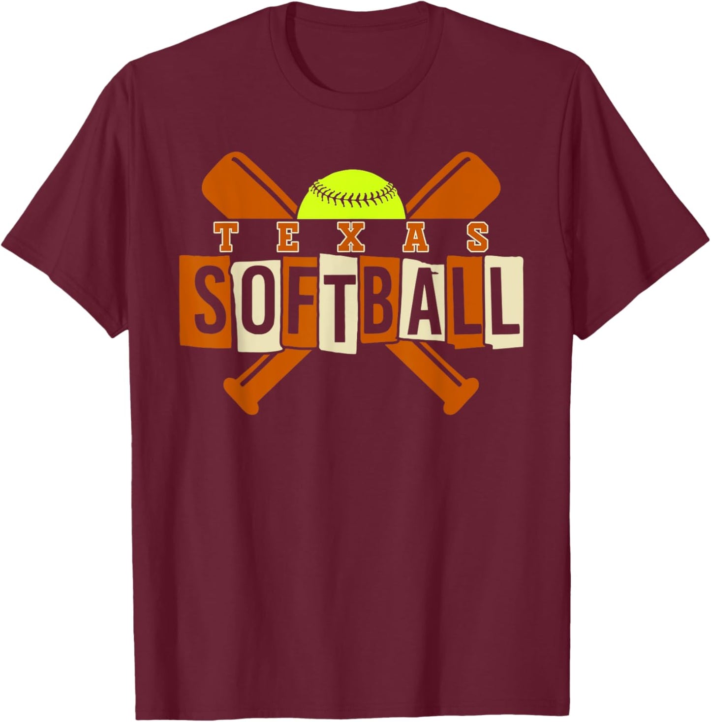 Texas Softball Vintage Kids Team Retro Softball Fan T-Shirt - T-Shirt | Maroon