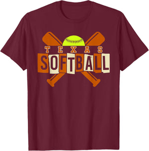 Texas Softball Vintage Kids Team Retro Softball Fan T-Shirt - T-Shirt | Maroon
