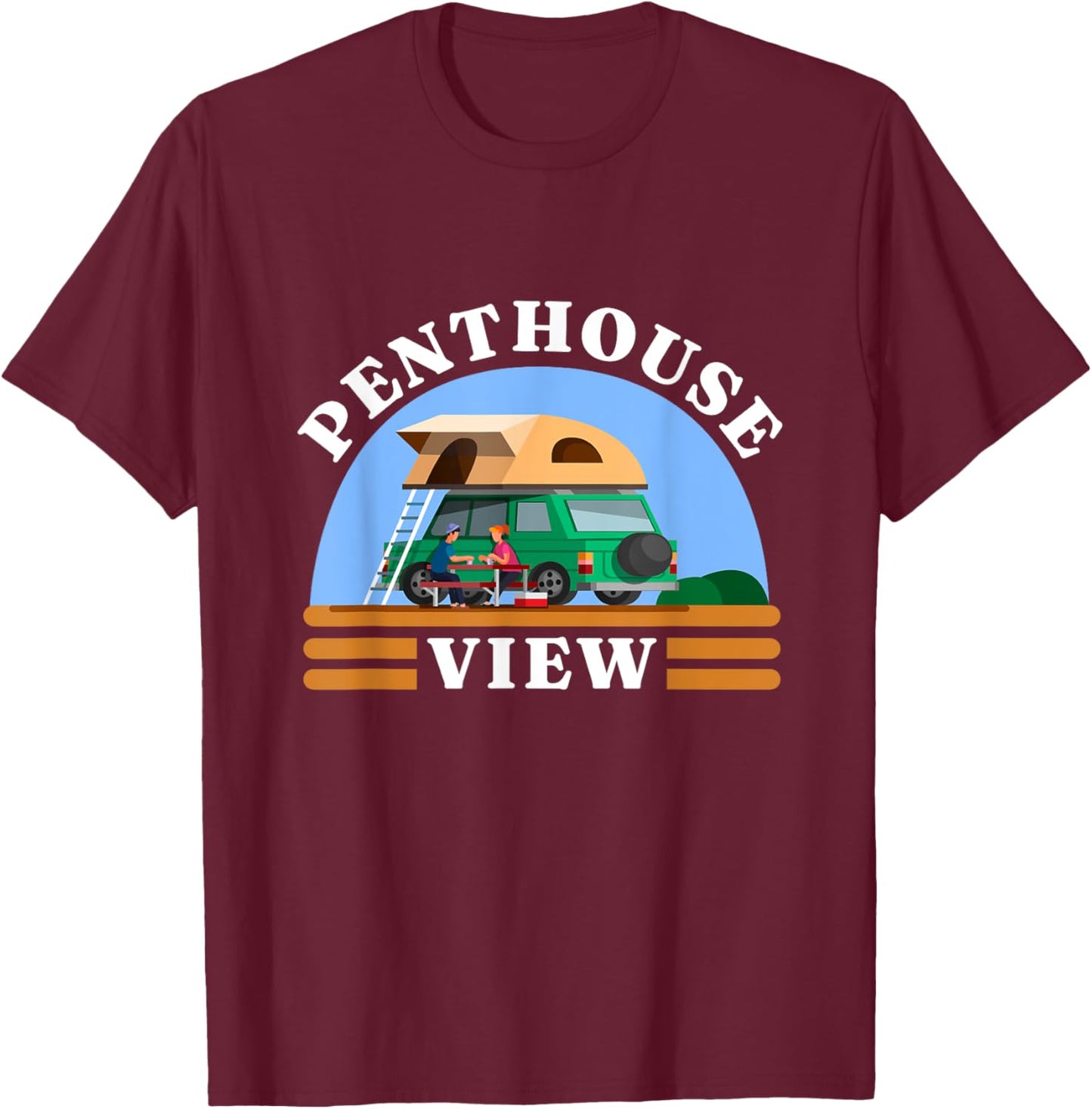 Penthouse View Rooftop Tent Camping Off-Road Vehicle Camper T-Shirt - T-Shirt | Maroon
