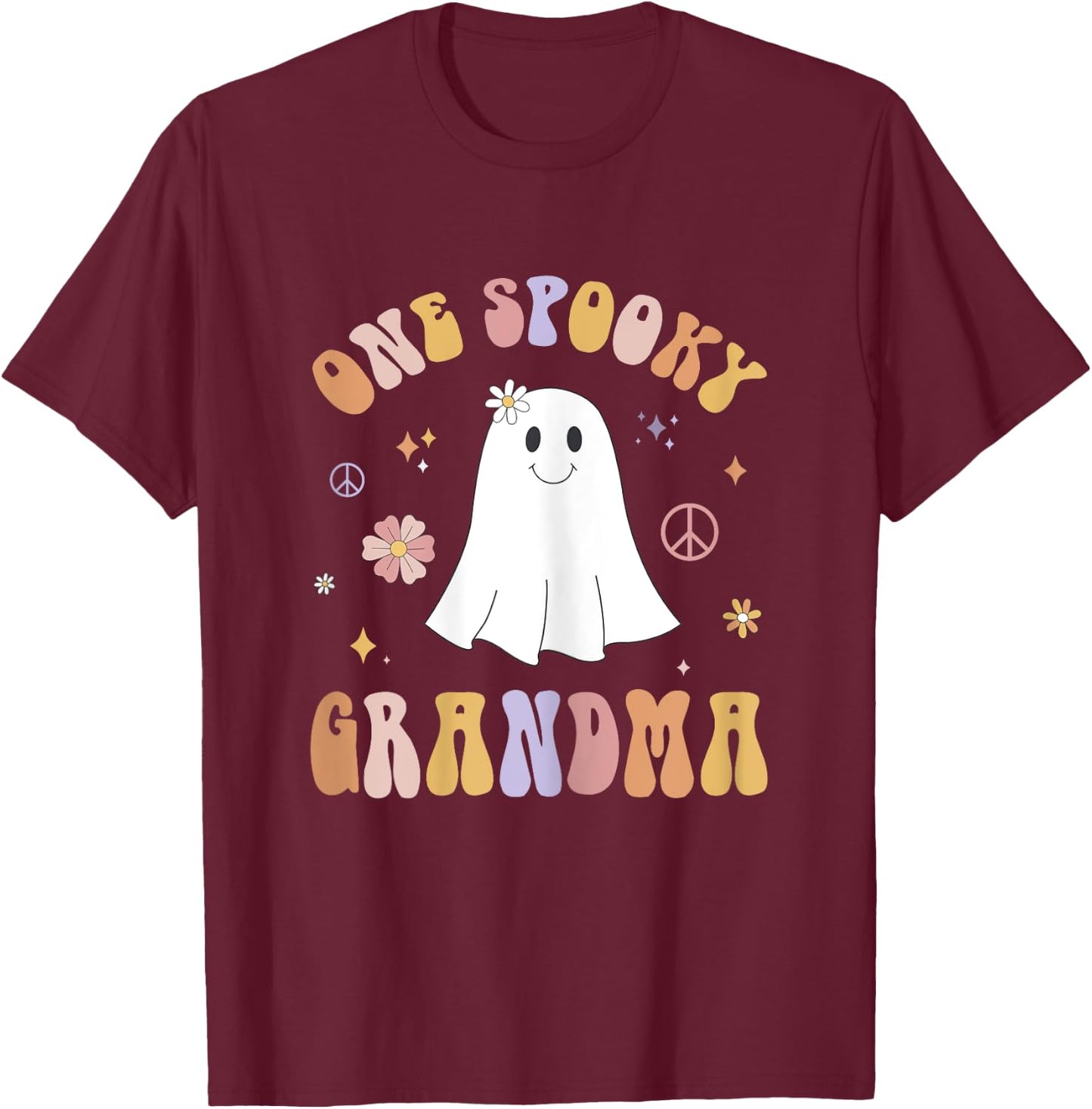 One Spooky Grandma First Birthday Retro Halloween Ghost Boo T-Shirt - T-Shirt | Maroon