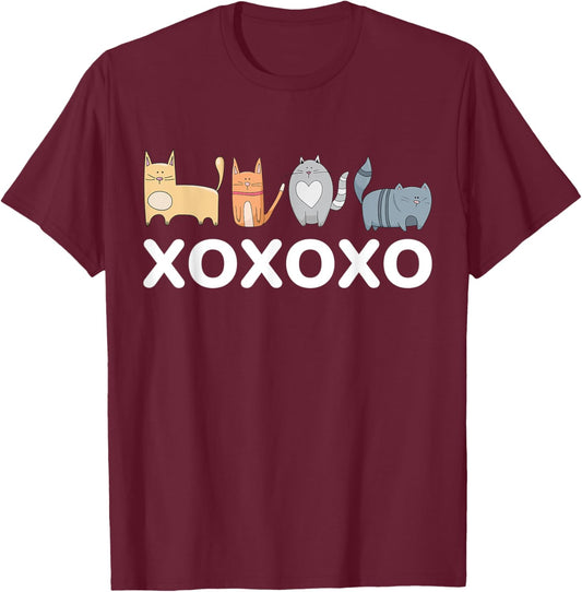 Cute Cat XOXOXO Design Women Kids T-Shirt - T-Shirt | Maroon