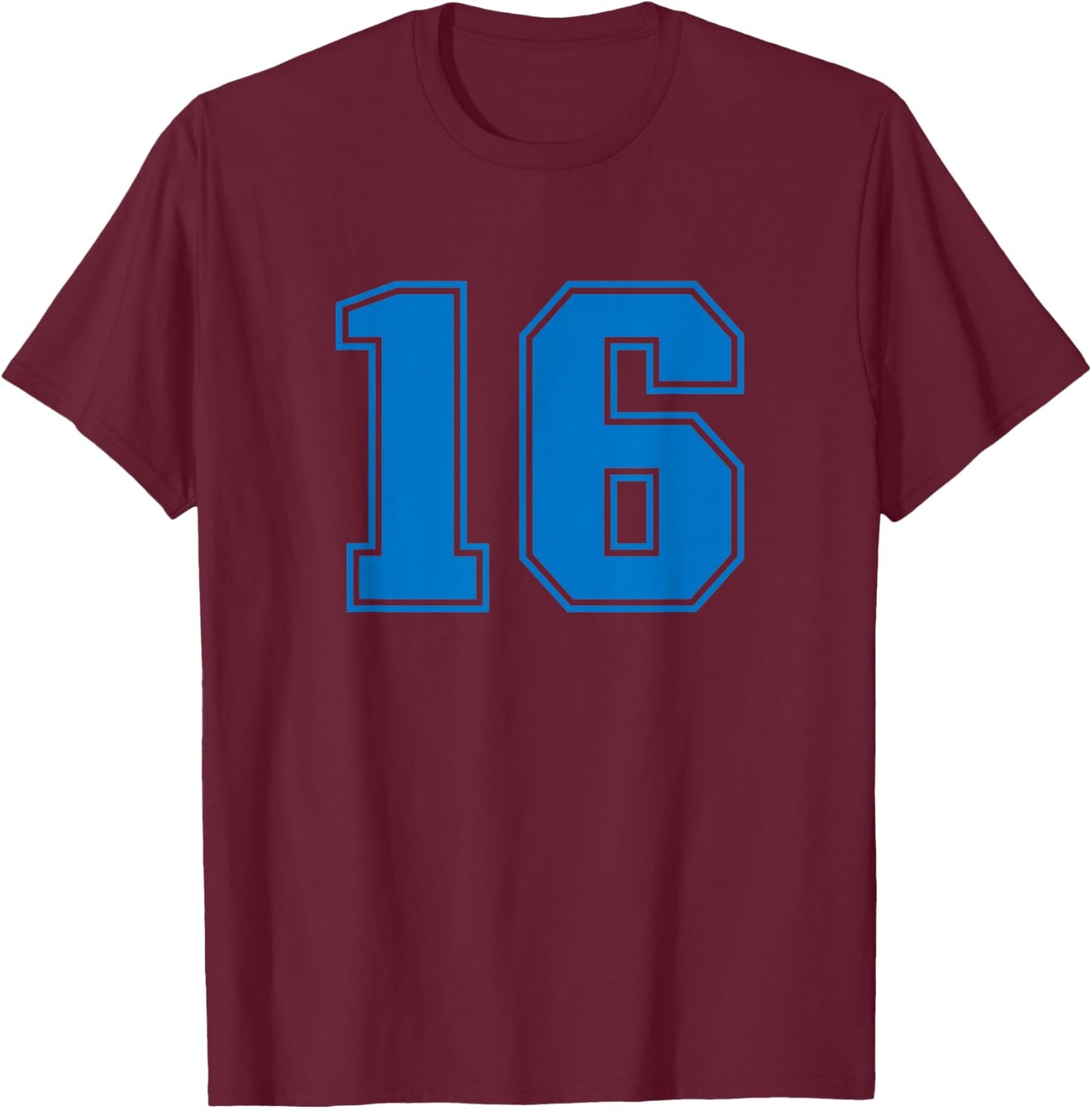 Number #16 Blue Sports Uni Number T-Shirt - T-Shirt | Maroon