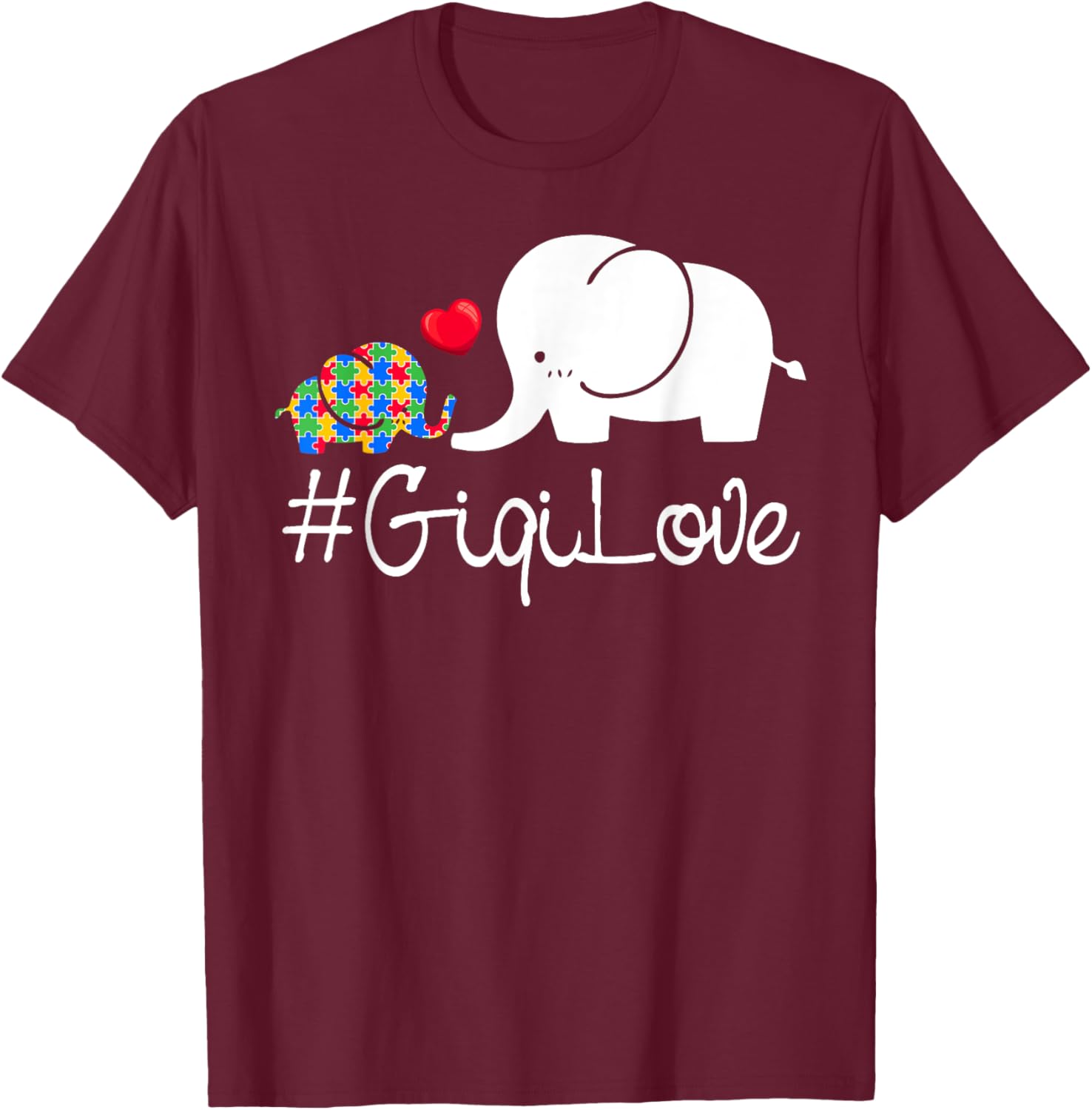 Gigi Love Elephants Autism Awareness Month Puzzles Autism T-Shirt - T-Shirt | Maroon