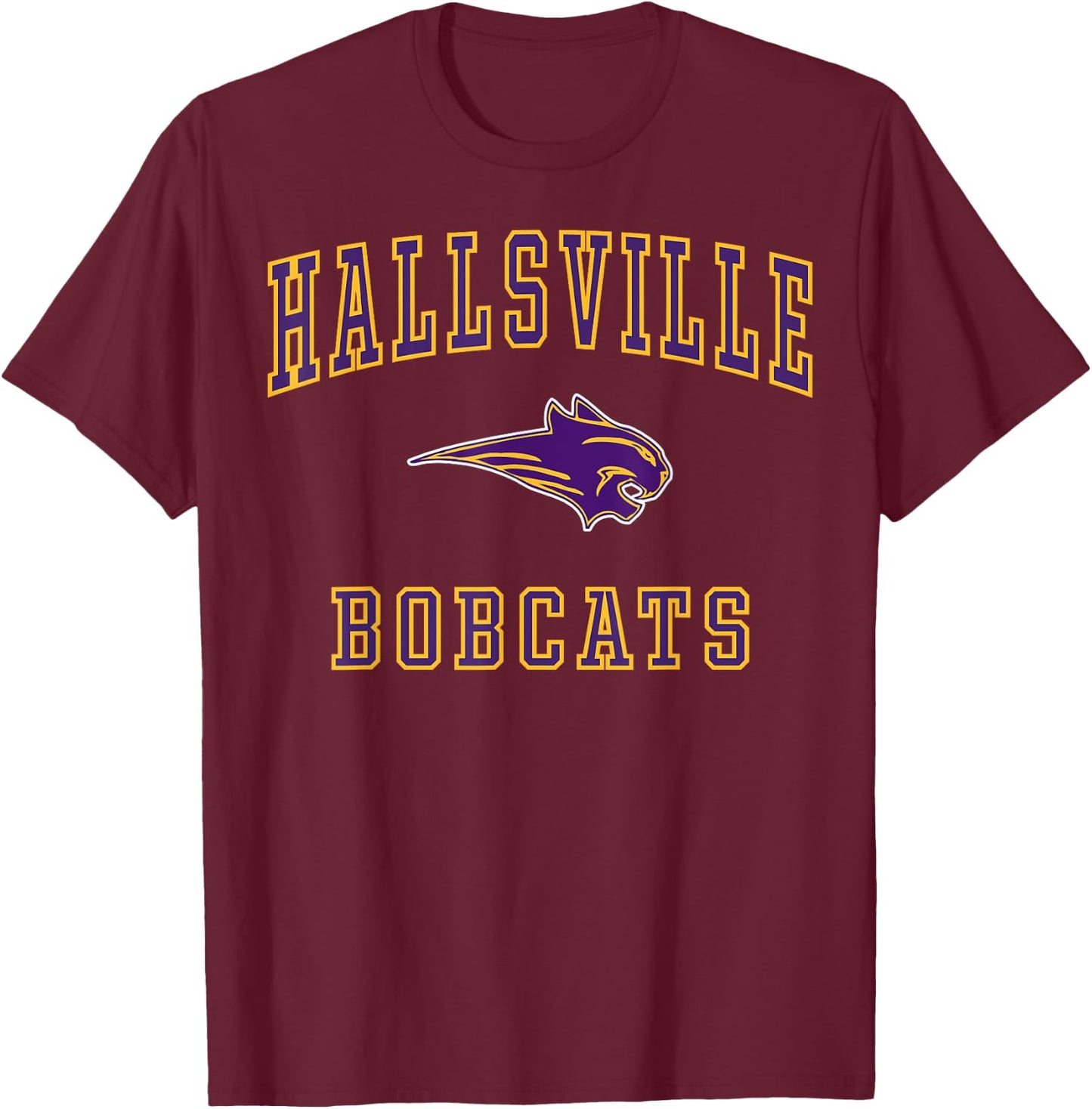 Hallsville High School Bobcats C1 T-Shirt - T-Shirt | Maroon