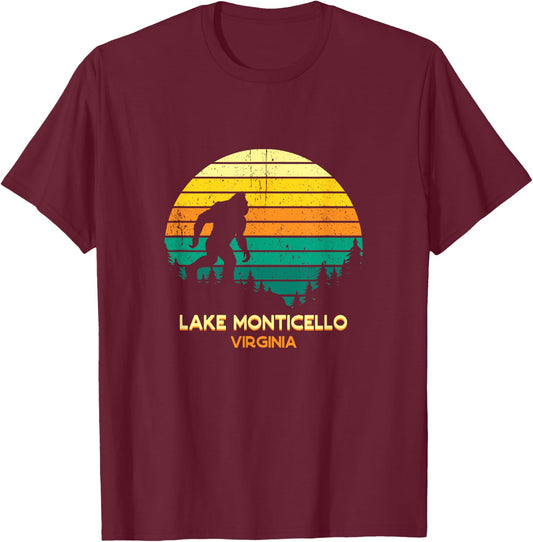 Retro Lake Monticello, Virginia Big foot Souvenir T-Shirt - T-Shirt | Maroon