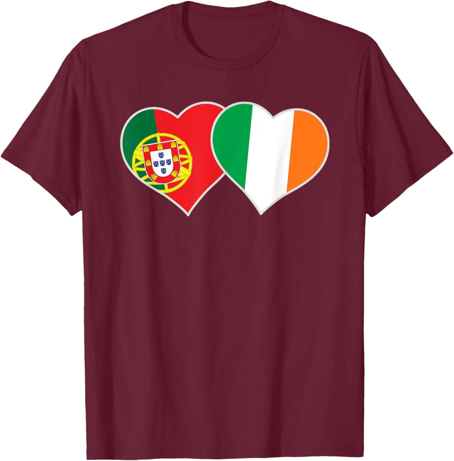 Portuguese Irish Flag Heart Portugal Ireland T-Shirt - T-Shirt | Maroon