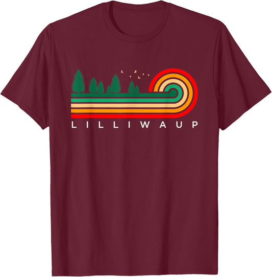 Evergreen Vintage Stripes Lilliwaup, Washington T-Shirt - T-Shirt | Maroon