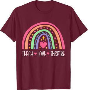 Teach Love Inspire Rainbow Inspirational Teacher Women T-Shirt - T-Shirt | Maroon