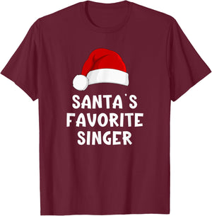 Christmas Santa's Favorite Singer Funny Xmas Pajama Singing T-Shirt - T-Shirt | Maroon