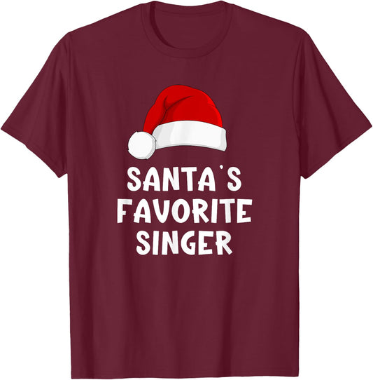 Christmas Santa's Favorite Singer Funny Xmas Pajama Singing T-Shirt - T-Shirt | Maroon