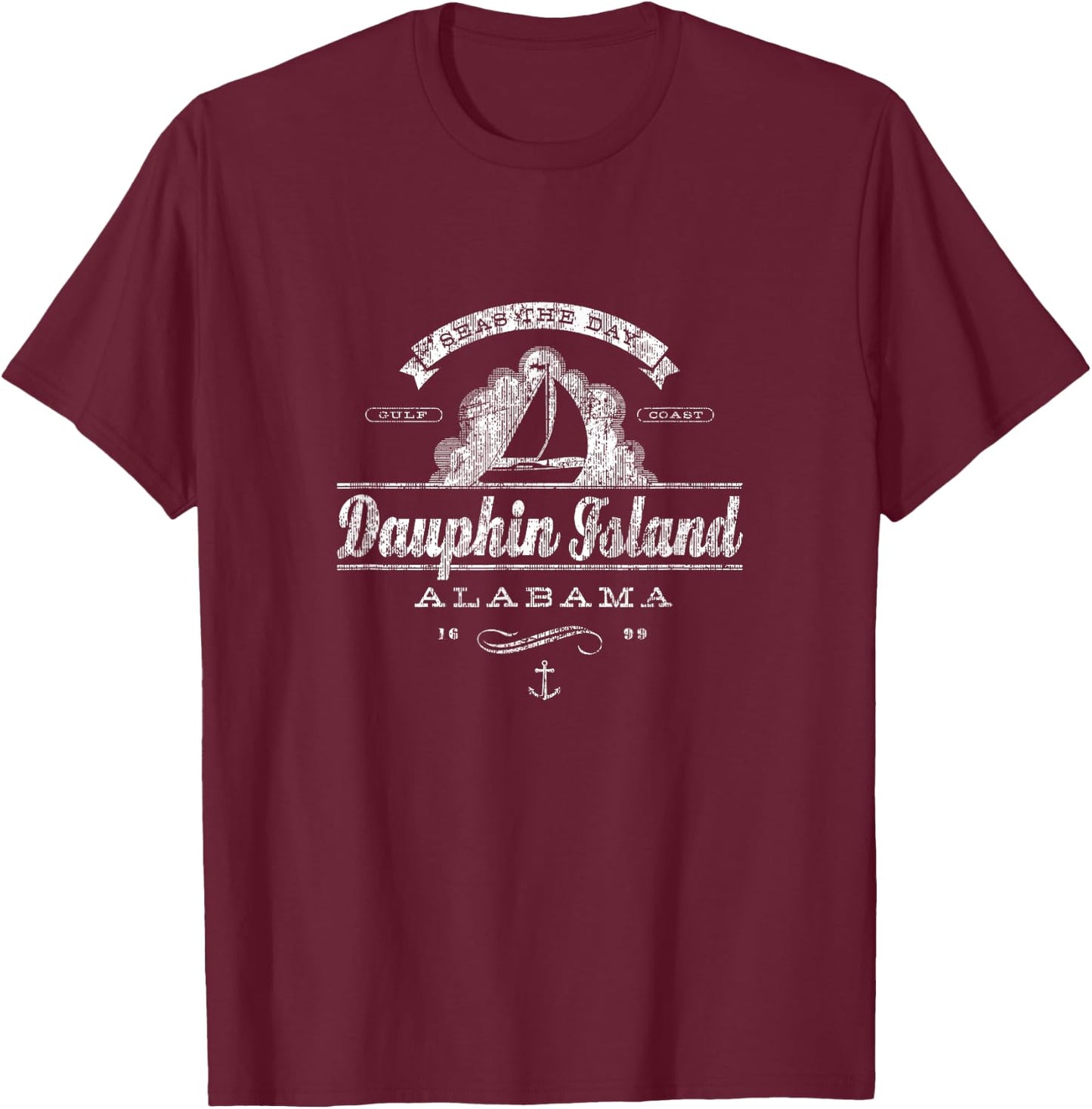 Dauphin Island AL Sailboat Vintage Nautical T-Shirt - T-Shirt | Maroon
