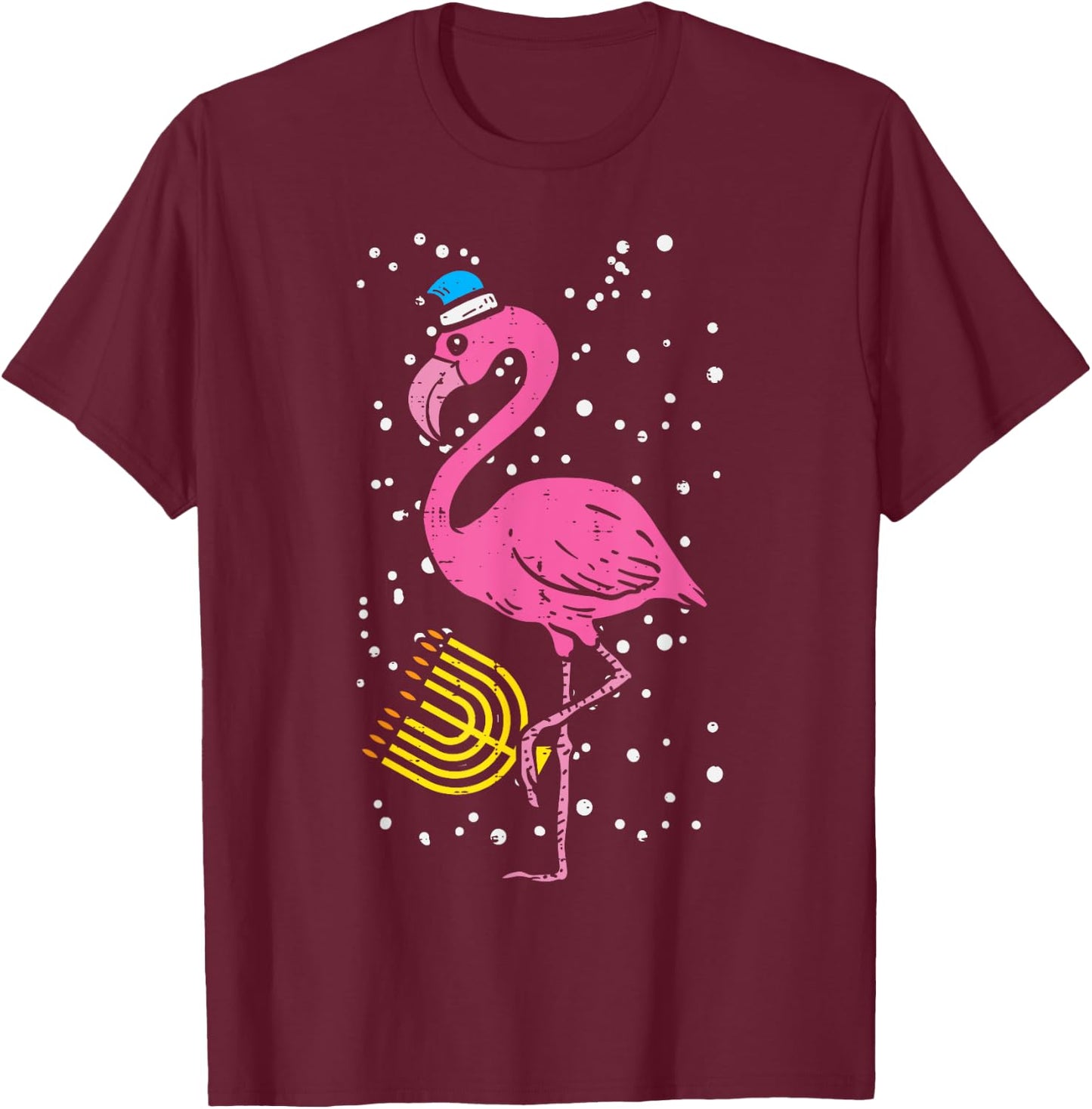 Jewish Flamingo Menorah Bird Lover Hanukkah Chanukah Gift T-Shirt - T-Shirt | Maroon