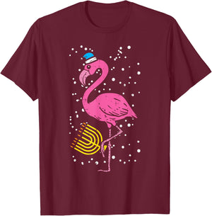 Jewish Flamingo Menorah Bird Lover Hanukkah Chanukah Gift T-Shirt - T-Shirt | Maroon