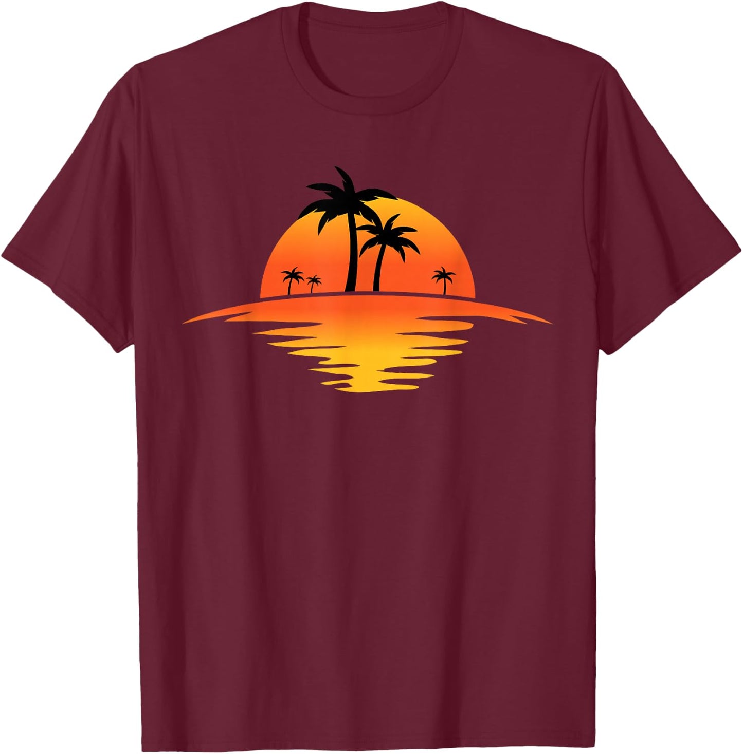 Sunset Beach Silhouette Tropical Palm Tree Sunny Lover Gift T-Shirt - T-Shirt | Maroon