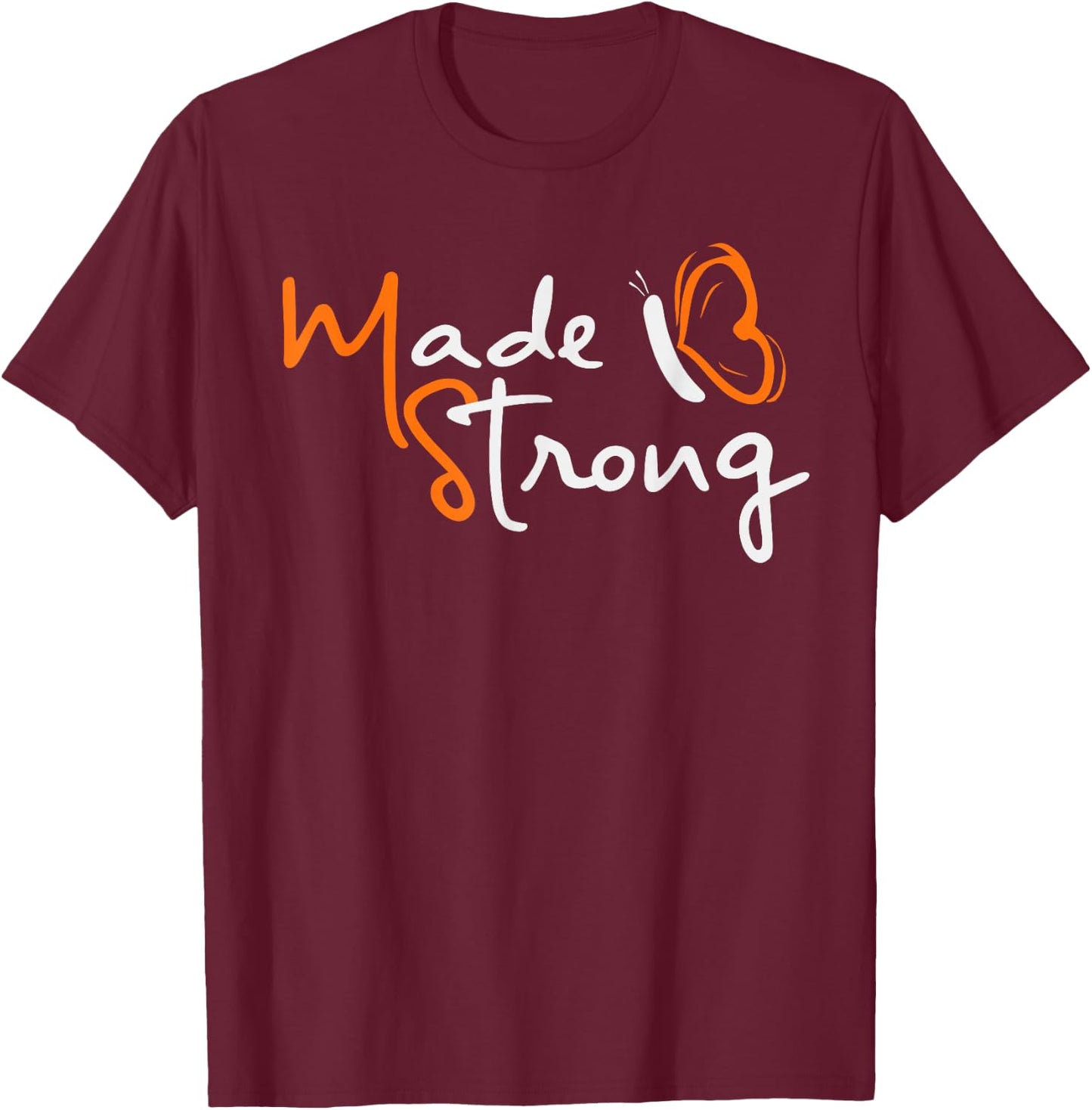 Multiple Sclerosis Awareness Orange Ribbon Butterfly Shirt T-Shirt - T-Shirt | Maroon