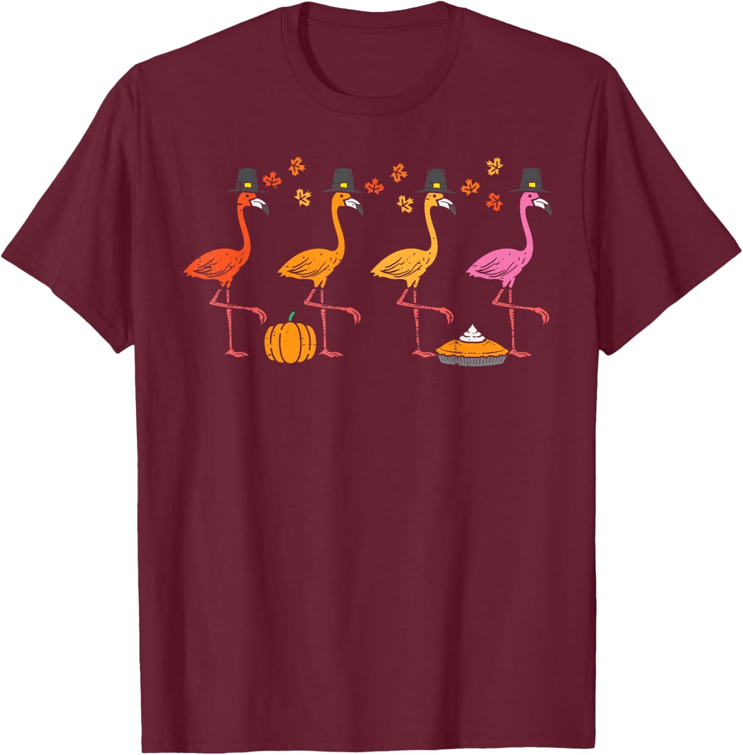 Thanksgiving Flamingos Funny Fall Autumn Bird Men Women Kids T-Shirt - T-Shirt | Maroon