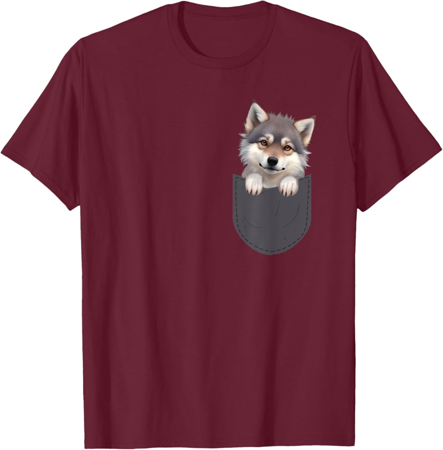 Wolf In Pocket - Wildlife Animal Lover T-Shirt - T-Shirt | Maroon
