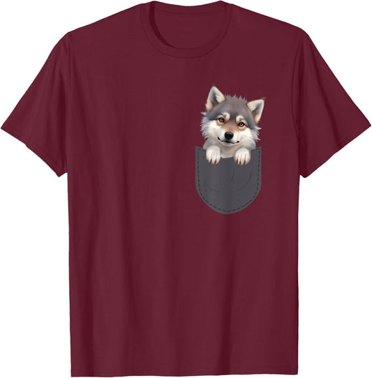 Wolf In Pocket - Wildlife Animal Lover T-Shirt - T-Shirt | Maroon