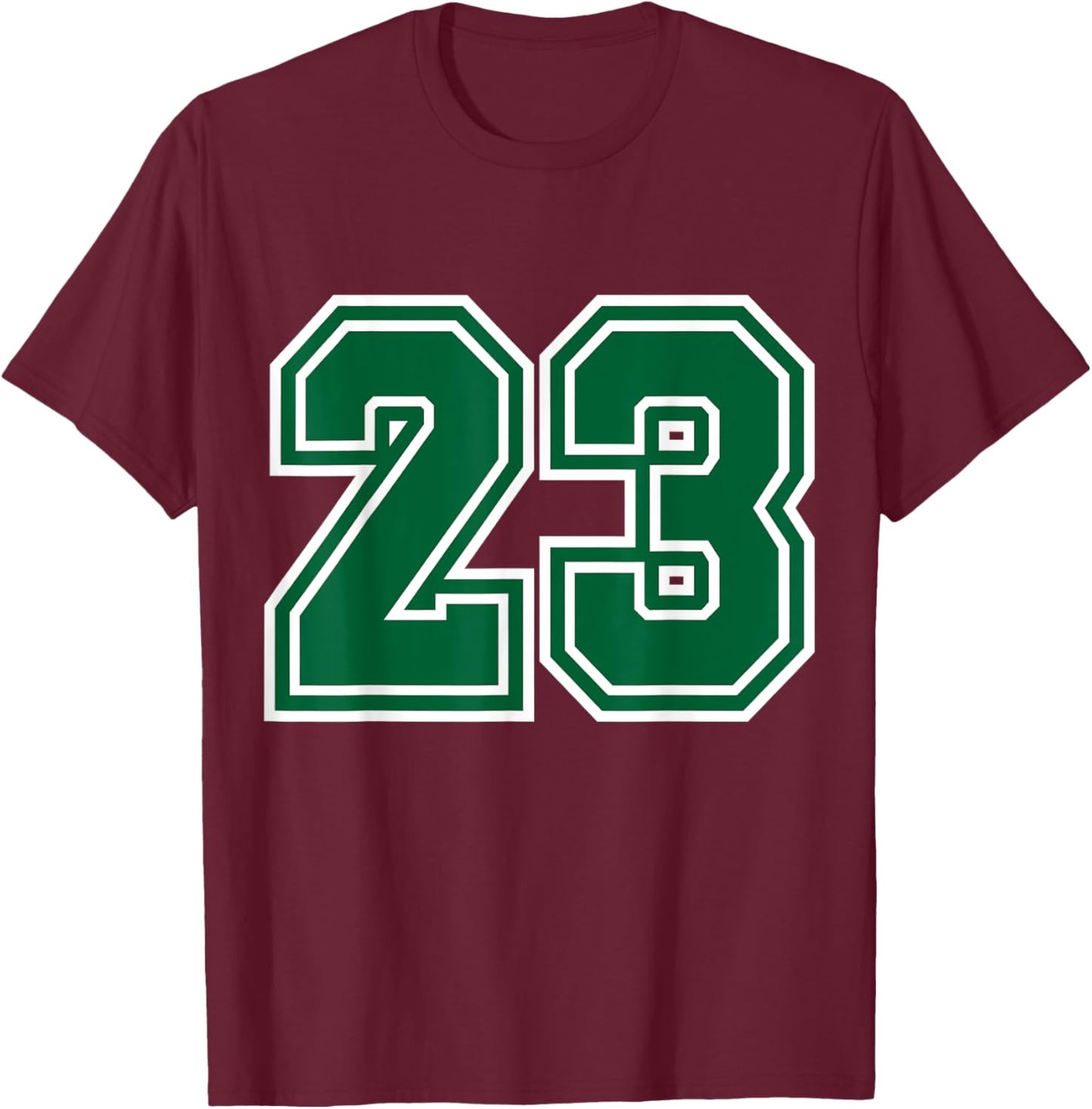 Number #23 White Green Varsity Sports Team T-Shirt - T-Shirt | Maroon