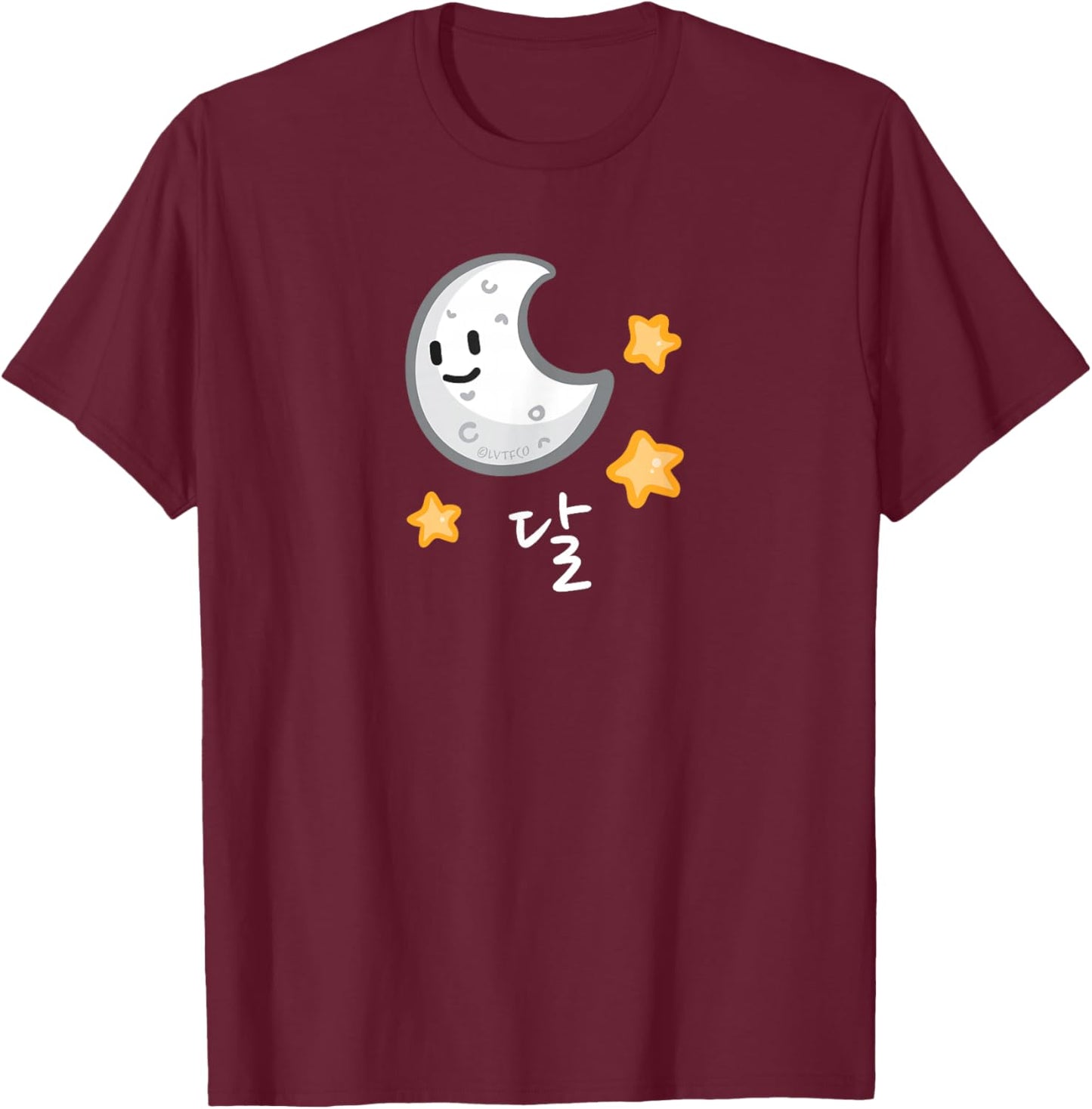 Korean Hangul Word and Illustration of Moon T-Shirt - T-Shirt | Maroon