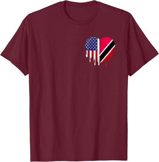 Trinidad & Tobago Heritage American Grown Heart USA Flag T-Shirt - T-Shirt | Maroon