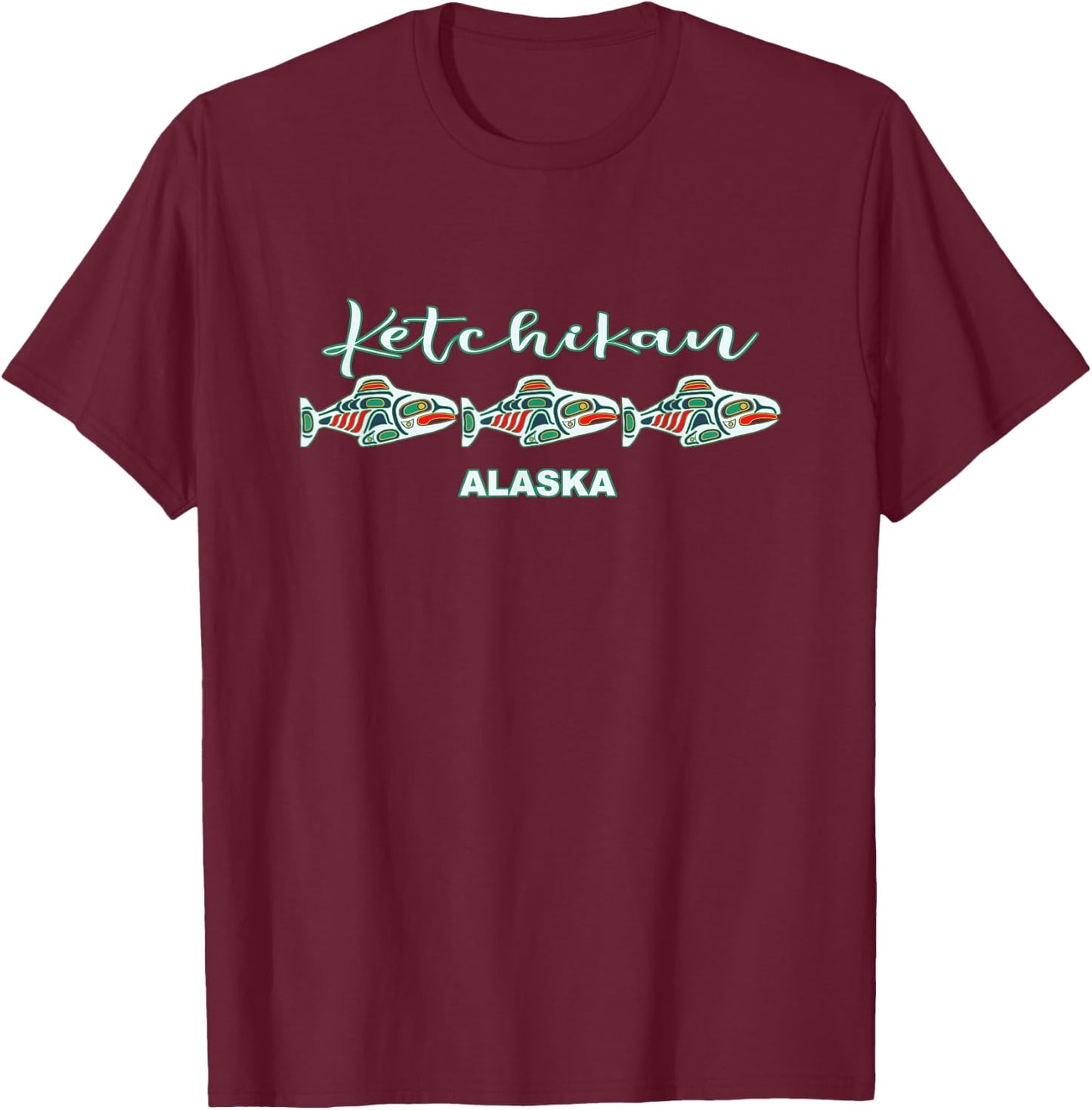 Ketchikan Alaska Native Art Salmon Fishing Capital Souvenir T-Shirt - T-Shirt | Maroon