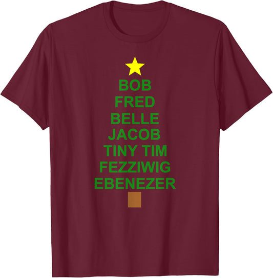 Scrooge Tiny Tim Dickens A Christmas Carol Christmas Tree T-Shirt - T-Shirt | Maroon