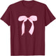 Women's Pink Bow Coquette Aesthetic Bow Print Bow Graphic T-Shirt - T-Shirt | Maroon