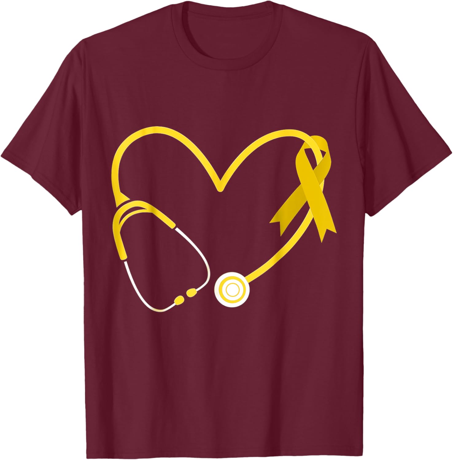 Doctor Nurse Heart Love Gold Childhood Cancer Awareness Gold T-Shirt - T-Shirt | Maroon