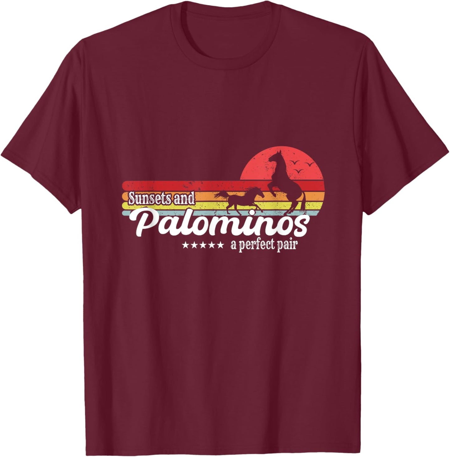 Vintage Sunset Horse Riding Palomino Breed Cowgirl T-Shirt - T-Shirt | Maroon