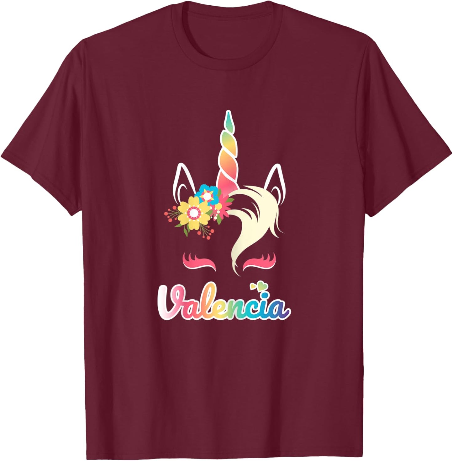 Rainbow Unicorn Valencia apparel Custom Name Gift girls T-Shirt - T-Shirt | Maroon