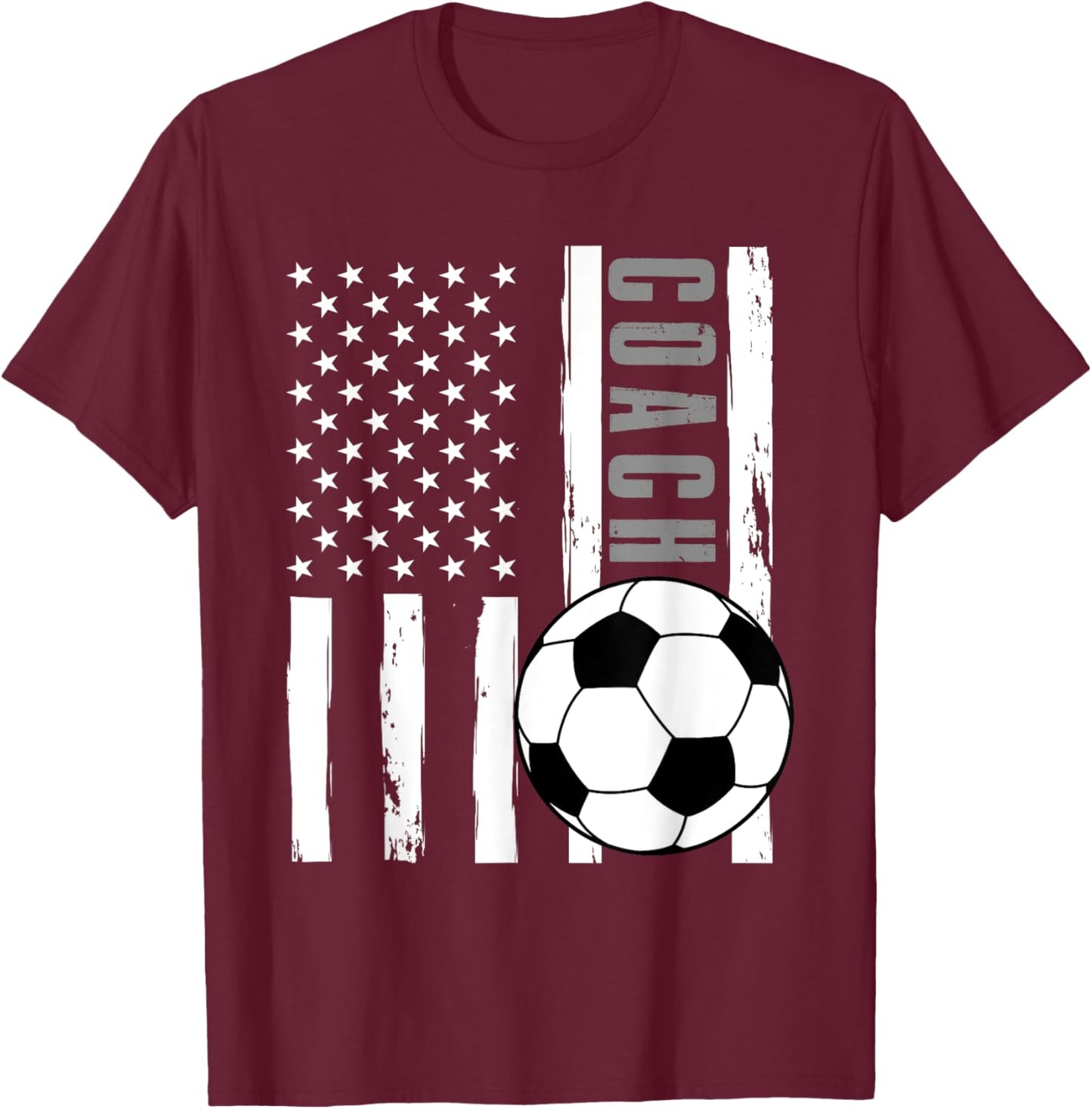 USA Flag Soccer Coach Funny Soccer Trainer American Outfit T-Shirt - T-Shirt | Maroon