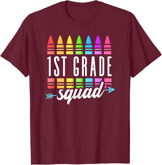 1st Grade Squad Back to School First Grade Teacher Boy Girl T-Shirt - T-Shirt | Maroon