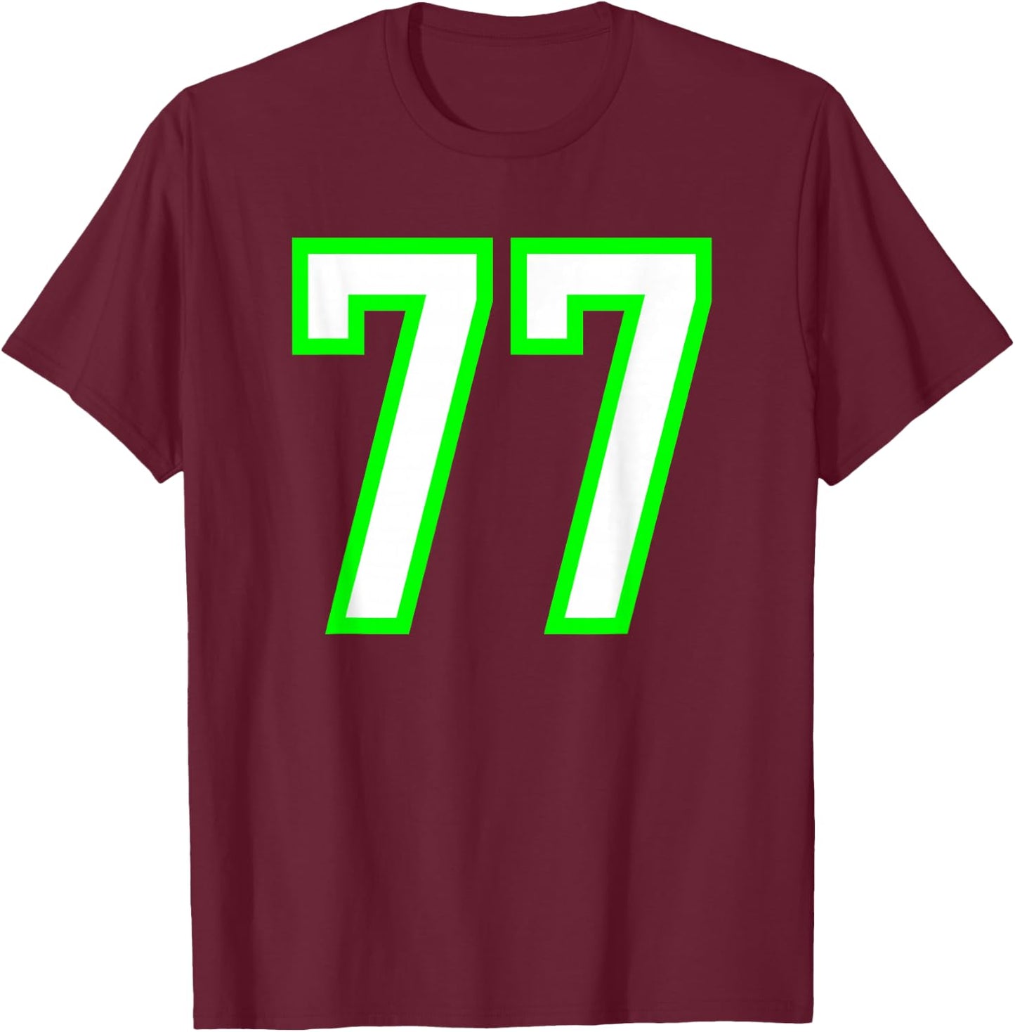 White Lime Sports Team Number #77 T-Shirt - T-Shirt | Maroon