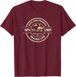 Vintage American Entertainment Apparel Prairie Life 50th Anniversary Celebration Walnut Grove MN , Small, Black T-Shirt - T-Shirt | Maroon