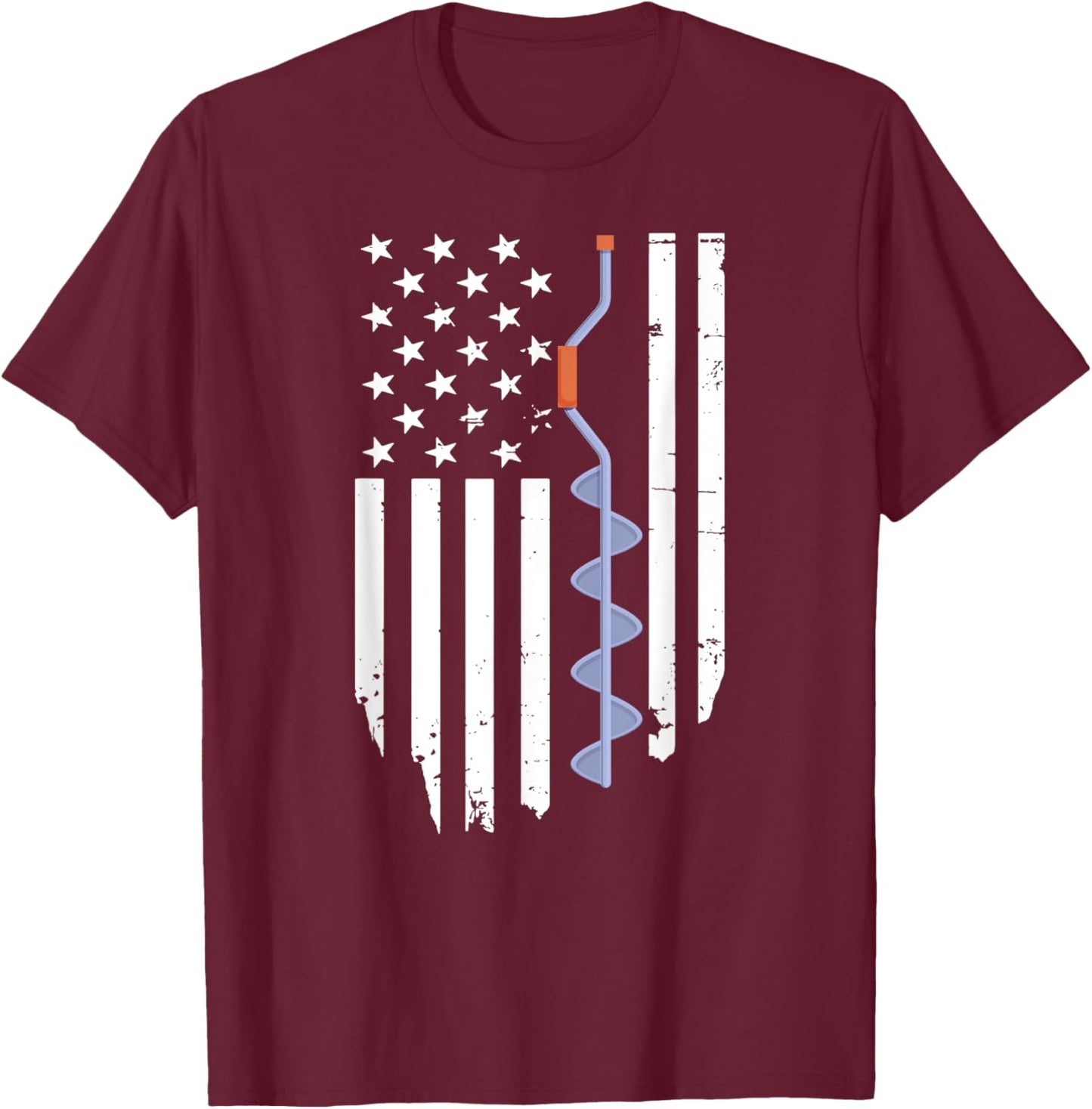 Ice Fishing Retro American Flag USA Fishermen Eskimo Winter T-Shirt - T-Shirt | Maroon