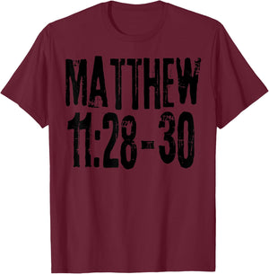 Matthew 11:28-30 Bible Verse Gods Words T-Shirt - T-Shirt | Maroon