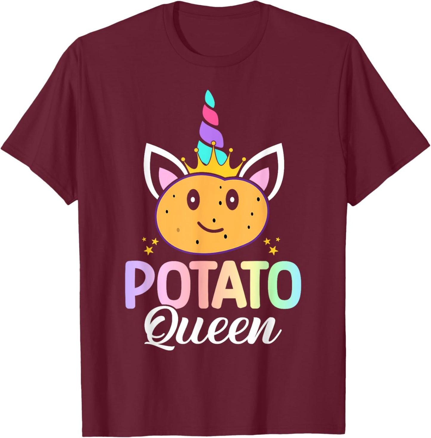Potato Queen Female Potato Lover Girl T-Shirt - T-Shirt | Maroon