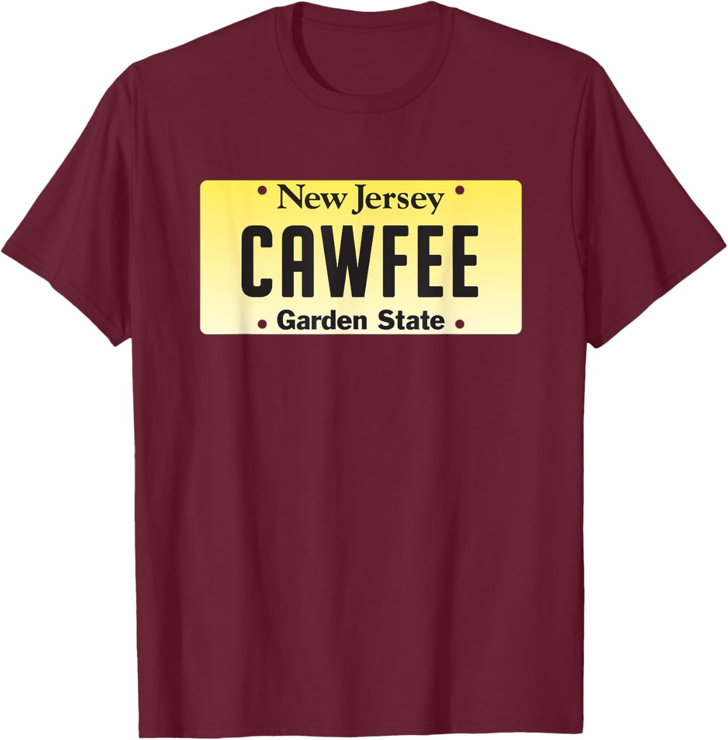 New Jersey CAWFEE license plate T-Shirt - T-Shirt | Maroon