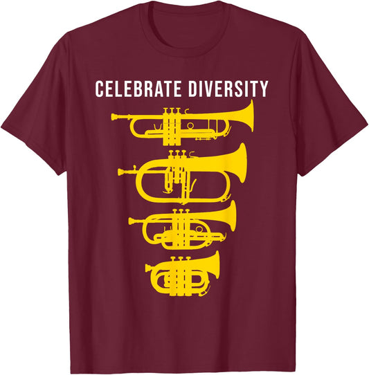 Funny Trumpet Celebrate diversity, Cornet Flugelhorn T-Shirt - T-Shirt | Maroon