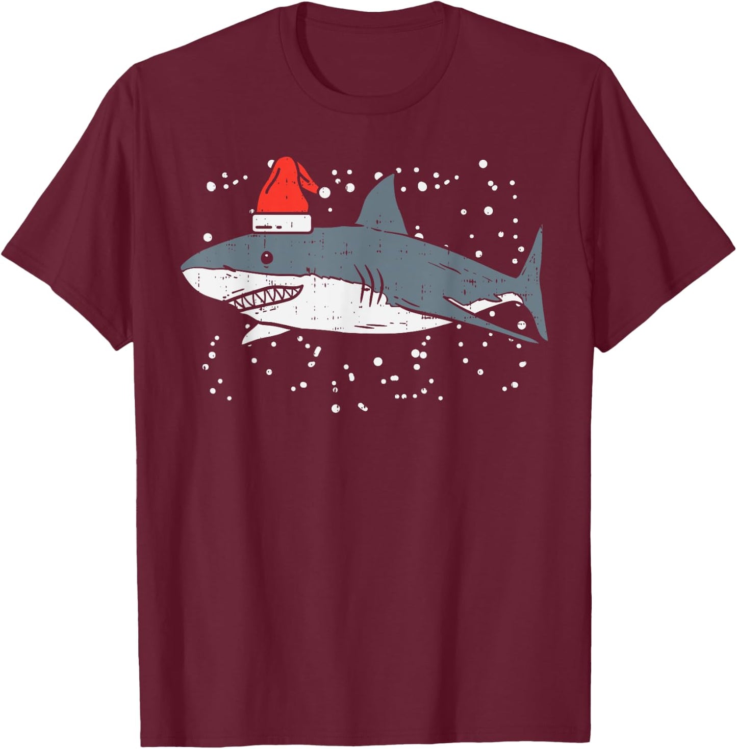 Shark Santa Hat Christmas Xmas Pajama Men Women Kids PJ T-Shirt - T-Shirt | Maroon