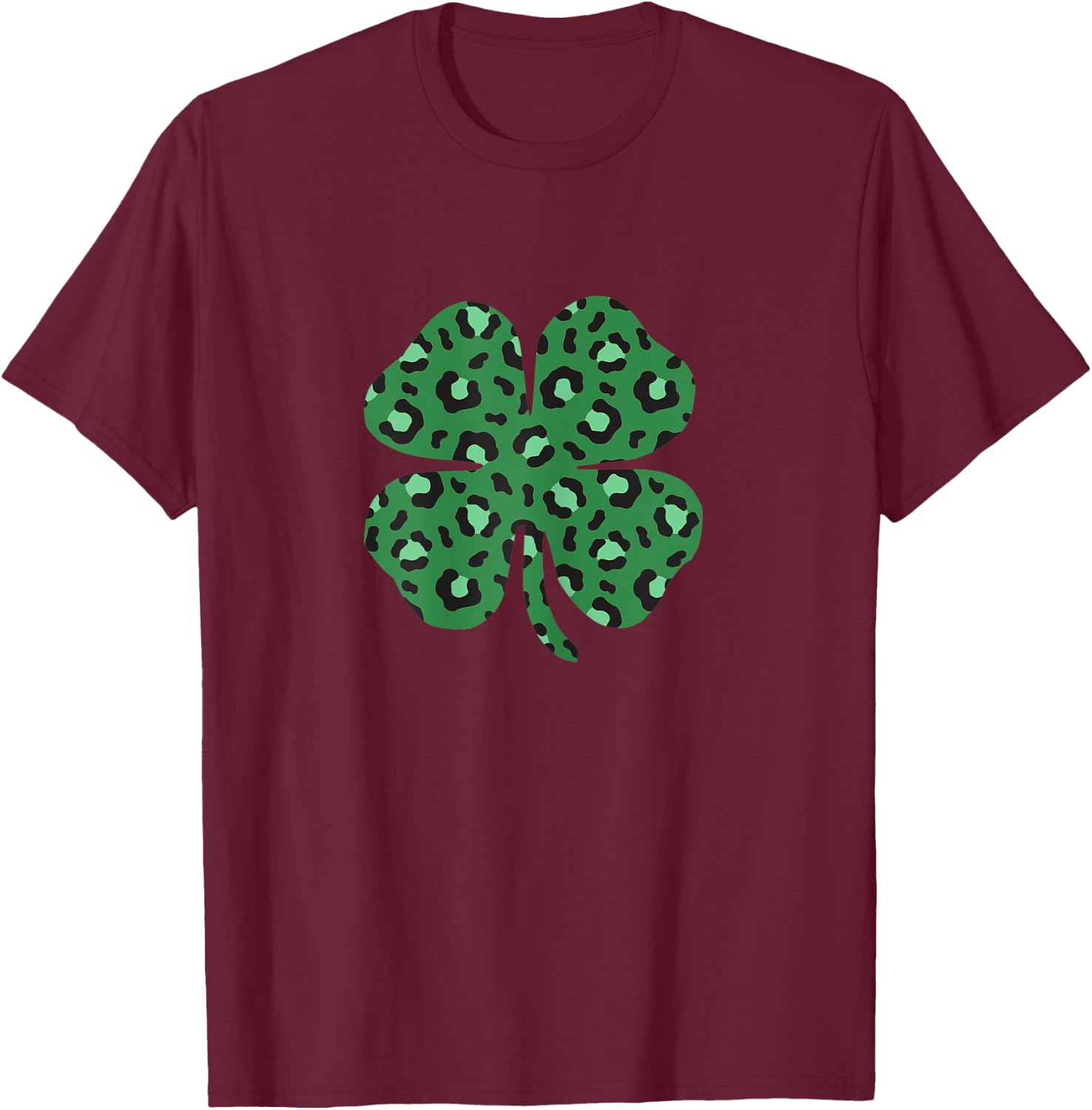Leopard Print Clover Trendy St. Patrick's Day T-Shirt - T-Shirt | Maroon
