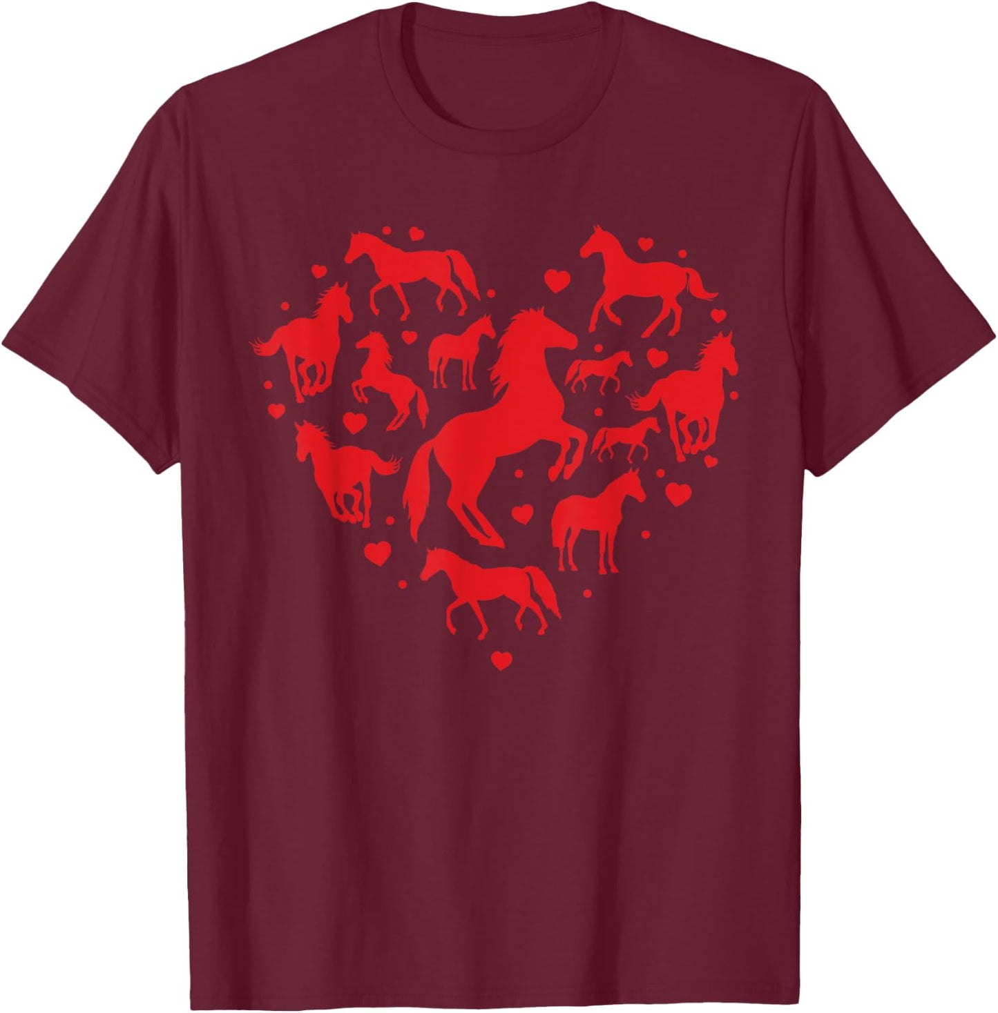 Horse Valentines Day Shirt Heart Lover Mom Farm Gift T-Shirt - T-Shirt | Maroon