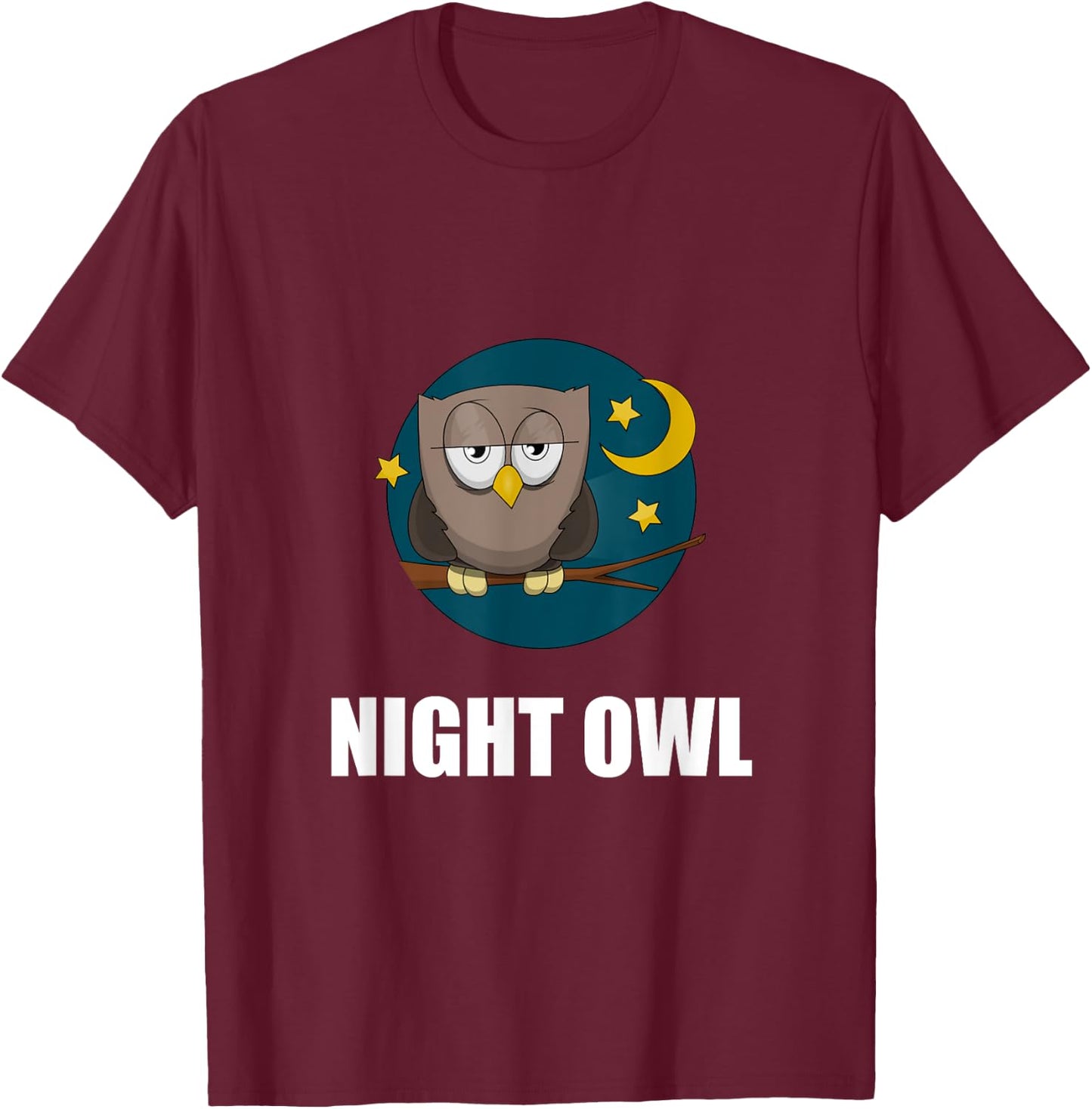 Night Owl Moon Cartoon Funny T-Shirt - T-Shirt | Maroon